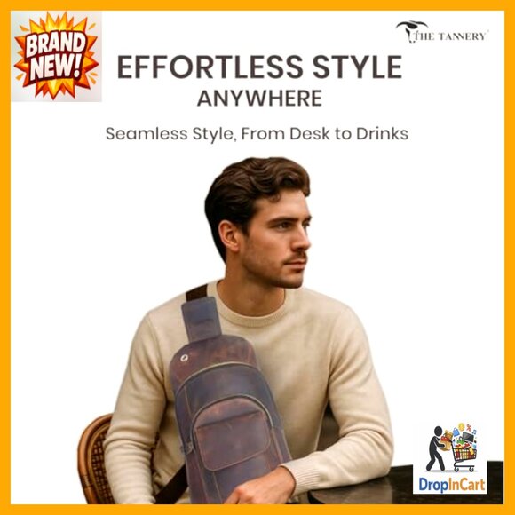 Buffalo Leather Crossbody Backpack Travel Hiking Daypack Adjustable Strap